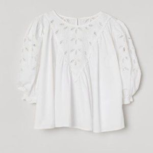 H&M Eyelet Embroidered Puff Sleeve Blouse
